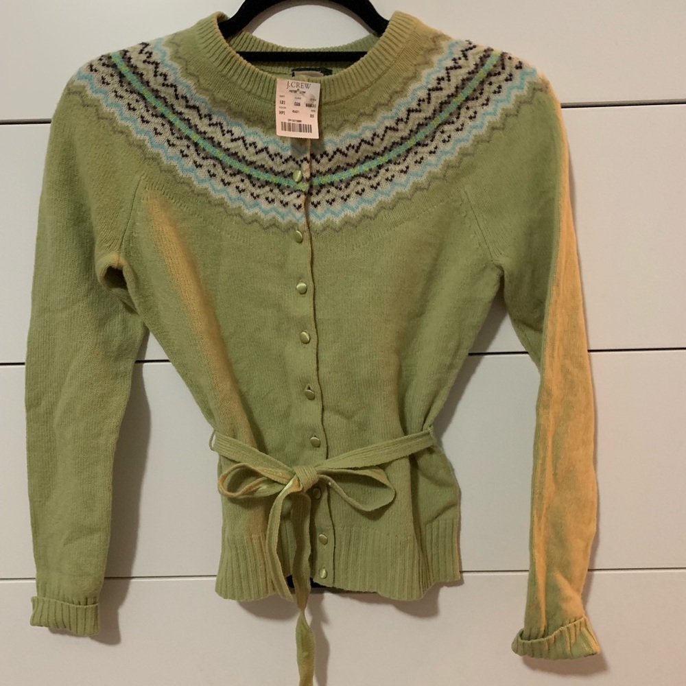 J Crew Argyle Belted Cardigan Sweater NWT XS
